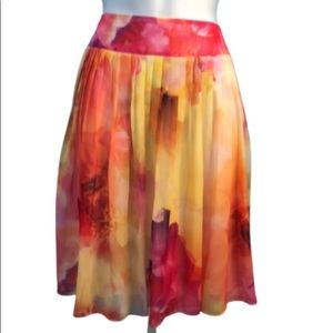 LIZ CLAIBORNE FUSCHIA PINK MULTI PLEATED CHIFFON FLORAL SKIRT • SIDE ZIP • sz 4P